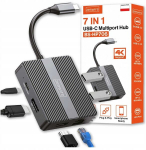 Adapter USB-C 7-in-1 USB 3.0 HDMI 4K 60Hz kuvariport gigabit RJ-45 1000M Zenwire BS-HP706, Must