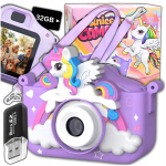 Digikaamera Laste digikaamera m&auml;ngudega, 32 GB m&auml;lukaart, Vaiki&scaron;kas skaitmeninis fotoaparatas su žaidimais, 32 GB atminties kortelė