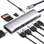 Usb-c jaotur 9in1: Hdmi 4k, 3x Usb 3.0, Sd, Pd, pistikupesa 3,5 mm