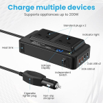 Pinge muundur 200W, 12V-230V, USB-portidega