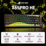 ATTACK SHARK X65PRO HE kiire traadita m&auml;nguklaviatuur kolme režiimiga, reguleeritava t&ouml;&ouml;režiimiga, RGB-valgustusega, musta ja kollase kontuuridisainiga