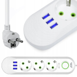 Pikendusjuhe 3 pistikut + 3 USB 2 m, Prailgintuvas 3 lizdų + 3 USB 2 m