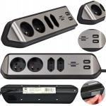Nurkpikendusjuhe 3 pistikupesaga USB-ga 2 m 3.1A, Kampinis prailgintuvas 3 lizdų su USB 2 m 3,1A