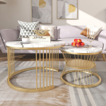 Pesalaud diivanilaud, komplekt 2, diivani abilaud valge lauaplaadi ja kuldse metallraamiga, MDF+metall,70x7x45cm 45x45x40cm
