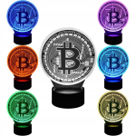 3d Led Bitcoin &ouml;&ouml;lamp, 16 v&auml;rvi + kaugjuhtimispult