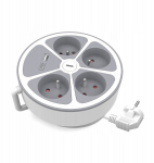 Pikendusjuhe 4 pistikupesaga, 2 Usb-a/c, valge-hall