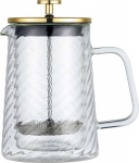 Prantsuse press kohvi ja tee jaoks, 600ml, klaas, kullav&auml;rvi