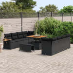 11-osaline aiasofa komplekt patjadega, must pol&uuml;rattan, akaatsia,3-osaline aia s&ouml;&ouml;gikomplekt patjadega, must pol&uuml;rattan, akaatsia