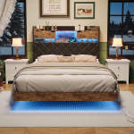 Voodi 160x200cm LED- ja USB-portidega - panipaigaga - PU - must