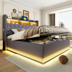 Pehme kaheinimesevoodi LED-valgusti, USB ja h&uuml;draulilise hoiukastiga 180x200cm 1 tk