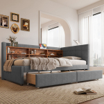 P&auml;evavoodi 90x200 cm, 2 sahtliga, USB+Type-C, riiulid, latten, linane, hall