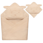 Laste musliinist kapuutsiga r&auml;tik Lionelo Muslin Hooded Towel Beige Sand