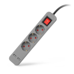 Pikendusjuhe Entac 3 pistikut +2USB 1,5m 16A l&uuml;litiga, hall