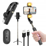 Selfie pulk (Selfie stick) Telefoni selfie-pulk stabilisaatori ja hoidikuga, statiiv, Asmenukių lazda telefonui su stabilizatoriumi ir laikikliu, trikojis