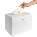 Creative Deco valge puidust pulma&uuml;mbrike karp lukuga, 29 x 20 x 22 cm &ndash; elegantne kirst kingituste ir tervituskaartide hoidmiseks