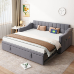 Polsterdatud voodi, 2in1 diivanvoodi, 90/180 cm, USB ja panipaigaga, hall