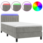 vidaXL kontinentaalvoodi madratsiga ja LED, helehall, 90x200 cm, samet