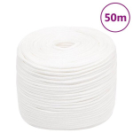 vidaXL paadik&ouml;is, t&auml;isvalge, 10 mm, 50 m, pol&uuml;prop&uuml;leen