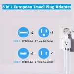 6-in-1 Euroopa Reisipistiku Adapter: 2 USB C, 2 Ameerika Pesa ja 2 USB Porti