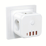 Kuupikujuline Pistiku Adapter L&uuml;litiga, Valge, Kodukasutuseks, 7-&uuml;hes.