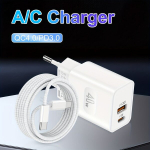 40W Kahe-Pordi USB-C Seinalaadija PD 3.0 ja QC 4.0-ga, Baltas