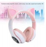 Pink Girls Cat Ear Bluetooth-k&otilde;rvaklapid, kokkupandavad stereok&otilde;rvaklapid LED-valgustusega arvutile/tahvelarvutile/telerile