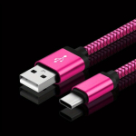 60W Kiirtasuga USB T&uuml;&uuml;p C Kaabel, Pikk Nailonpunutis Laadimiskaabel Sobib Samsung/Galaxy/ Ja USB C T&uuml;&uuml;plaadijatele., Raudona rožė