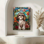Veekindel Shih Tzu vitraaži seina kaunistus.