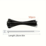 50/100tk iselukustuv nailonkaablisidemed 100/150/200/250/300mm zipsidemed, Juoda 20cm/8in (50vnt)