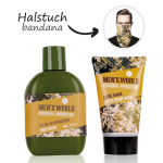 Vannikomplekt MEN'S WORLD, du&scaron;igeel 200 ml, habemeajamisj&auml;rgne palsam 75 ml, sall/n&auml;omask kamuflaažmustriga