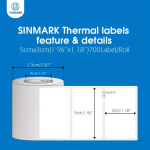 Sinmark 240-Pakk Termokleepsud, 50Mm X 90Mm - Mitmek&uuml;lgsed Isekleepuvad V&ouml;&ouml;tkoodi & Kommertskleepsud Termoprinteritele., 50 mm * 40 mm * 520 lak&scaron;tų