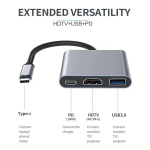 3-in-1 USB-C HUB, Hall Alumiinium, HDTV+USB3.0+PD100W Dokkimisjaam