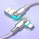 Topelt k&uuml;&uuml;narnuki p&ouml;&ouml;rlev kiire laadimine Type-C kaabel - 2m lilla nailonpunutis, Lightning ja USB-C &uuml;hendus iPhoneile, Samsungile, Huaweile ja muudele., C tipui