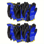 Safetree 12tk Sinised/Mustad Nailon Ohutuskindad PU Kattega - L&ouml;ikekindlad, Libisemiskindlad Ehituseks, Aednikuks & T&ouml;&ouml;stuseks, 8/M