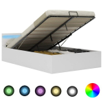 vidaXL h&uuml;drauliline hoiukastiga voodiraam LED valge kunstnahk 140x200
