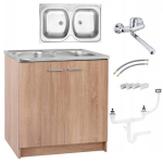 Sonoma k&ouml;&ouml;gikapp, 2 kambriga, kroomitud seinakraan, sifoon, tammepuust, 80cm