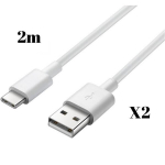USB-C kaabel Honor 10X Lite - Honor 9X - Honor 8A - USB-C t&uuml;&uuml;p valge 2 meetrit [Pakk 2] Phonillico&reg;