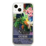 Guess GUHCP13SLFLSB iPhone 13 mini 5,4 sinine/sinine v&auml;rvi Flower Liquid Glitter kaitse&uuml;mbris