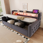 Pehmendatud voodi h&uuml;draulikaga, LED, 90x200 cm, 1 tk