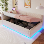 Pehmete polsterdustega voodi LED, USB, h&uuml;draulikaga
