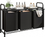 Mobiilne pesukorv sorteerija 3 sektsiooniga 150L must 93x33x73cm &mdash; pesukast, vannitoakorv, pesusorteerija, pesurest, pesuk&auml;ru, pesuruumi korraldaja, riiuliga korv
