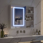 LED-valgustusega vannitoakapp, 60,2 x 15,2 x 60,2 cm, seinale kinnitatav kapp riiuliga, 3 reguleeritava valguse v&auml;rvi ja uduvastase funktsiooniga