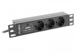 Lanberg pikendusjuhe 10" PDU-Steckdosenleiste 1U 3x Schuko C14 2m sw