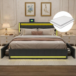 Kaheinimesevoodi 160 x 200 cm LED ja USB-ga, pehmendatud voodi koos madratsiga, 4 sahtli ja sektsiooniga peatsiga, samet, hall