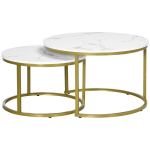 Diivanilaudade komplekt, 2 tk, &uuml;mmargune, marmorimustriline, kuldne raam, &Oslash; 74 ja 59 cm