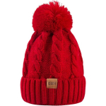 Naiste talvine beanie m&uuml;ts tutiga, soe, paks vooder, punane