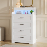 Komood, 4 sahtlit, 114 x 73 x 39.5 cm, valge, LED-valgustusega, skandinaavia stiilis