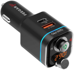 Feegar Q200 PRO FM modulaator Bluetooth 5.0 saatja BT QC 3.0 PD microSD MP3 USB-C 12-24V laadija 42W HD mikrofon