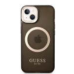 Guess GUHMP14MHTCMK iPhone 14 Plus 6.7 musta/musta v&auml;rvi kaitse&uuml;mbris Gold Outline Pooll&auml;bipaistev MagSafe