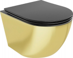 WC-pott Mexen Lena Rimless Slim Duroplast koos aeglaselt sulguva kaanega, Black matt/Gold